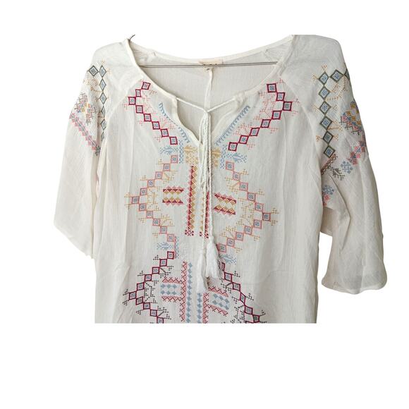 New POL Embroidered Boho Peasant Tunic Top Oversized Tassel Tie S - Picture 4 of 11